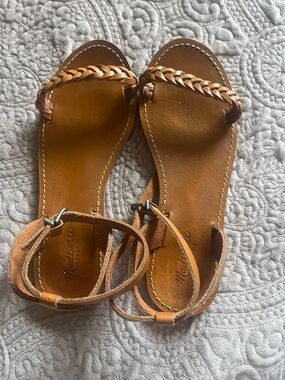 Madewell Braided Leather Ankle-Strap Sandals — Brown/Tan 8.5 EUC